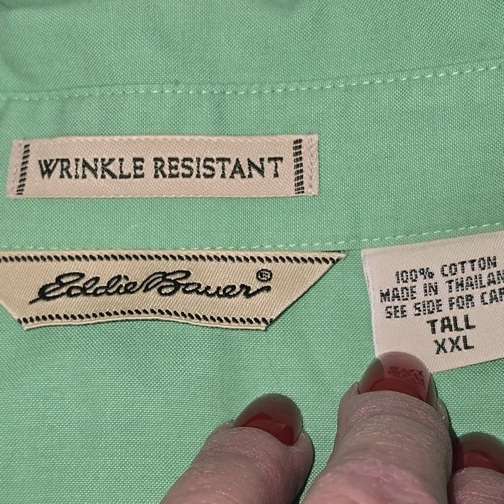 EDDIE BAUER WRINKLE RESISTANT MENS GREEN BUTTON DOWN SIZE 2XLT - Picture 6 of 6